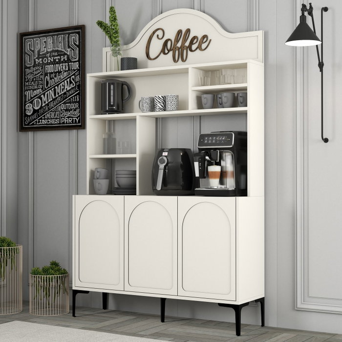 Hanah Home Lyon 120 Mueble Bar para Café Crema y Negro